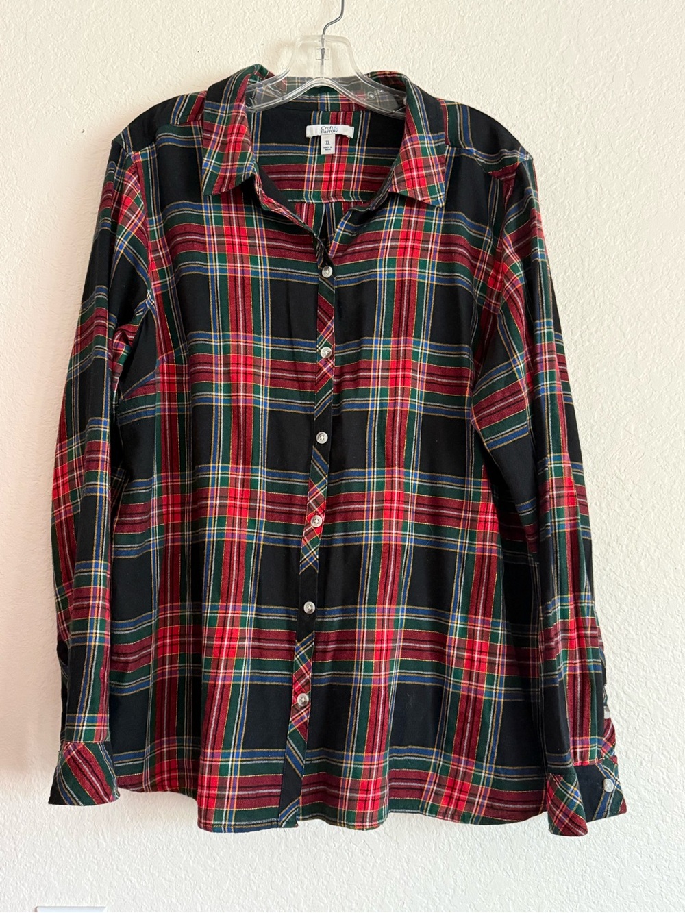 Croft & Barrow Black, Red, Green & Blue Plaid Flannel Shirt